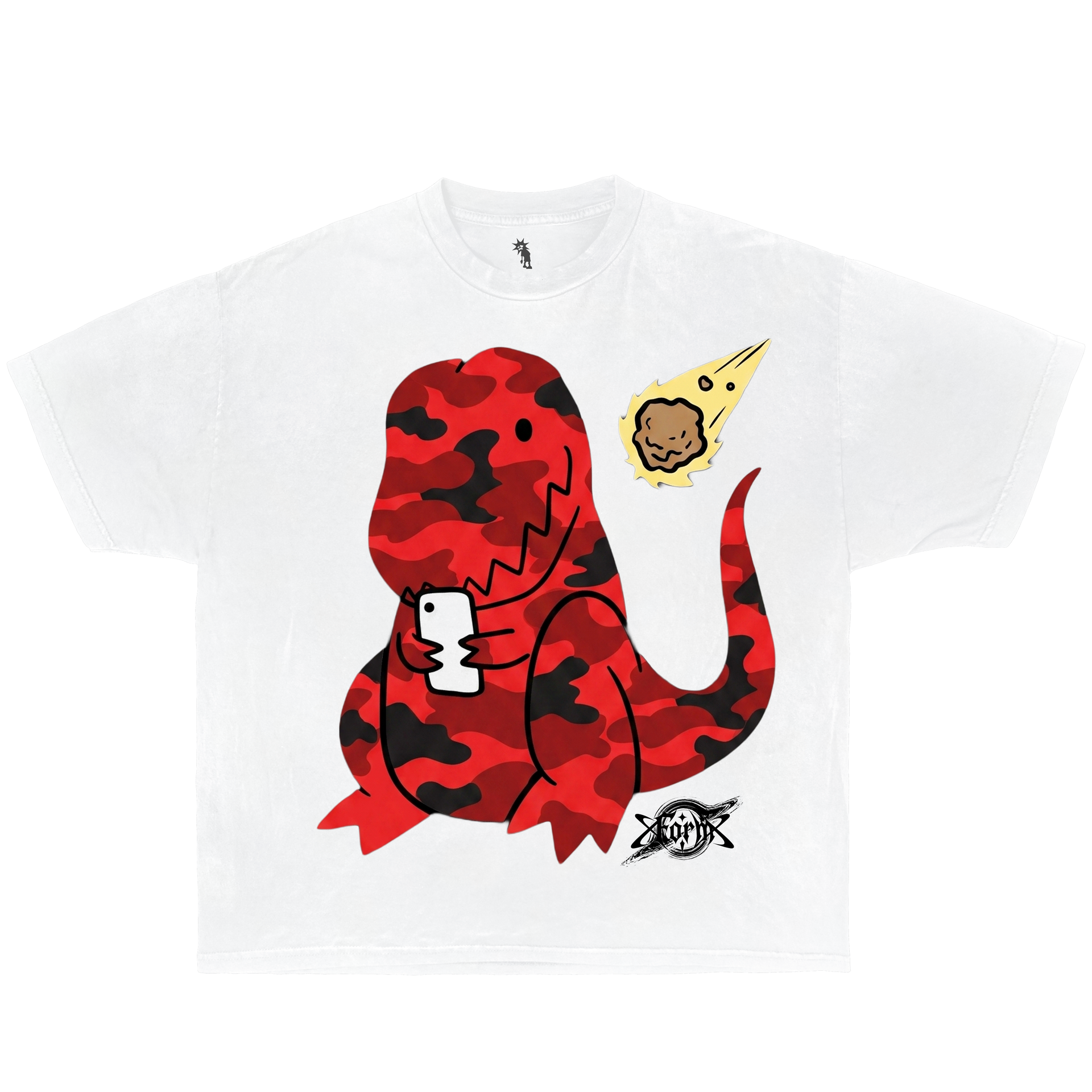 Modern Extinction Camo Dinosaur Red – Graphic T-Shirt Vintage Tee, Streetwear Y2K Oversized