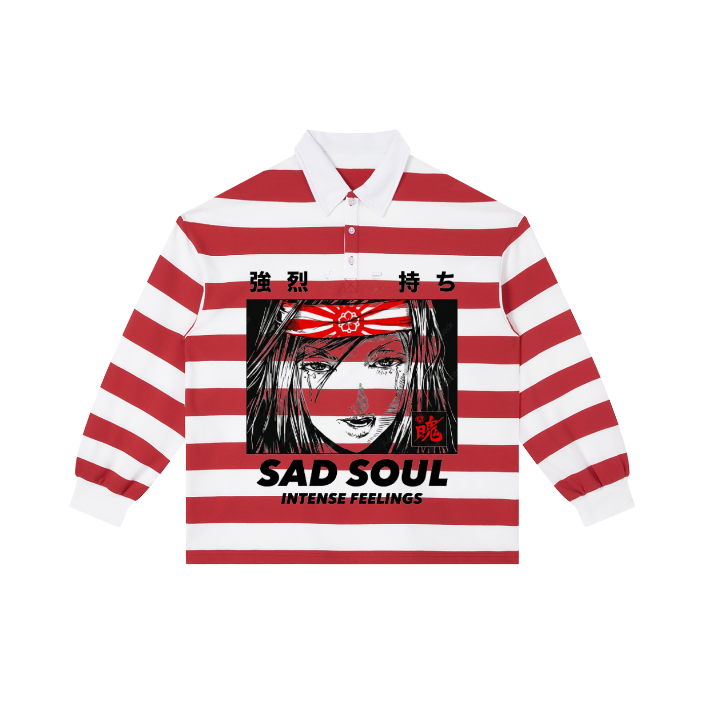 Sad Soul Anime Red Collared Color Block Stripe Polo Shirt Y2K