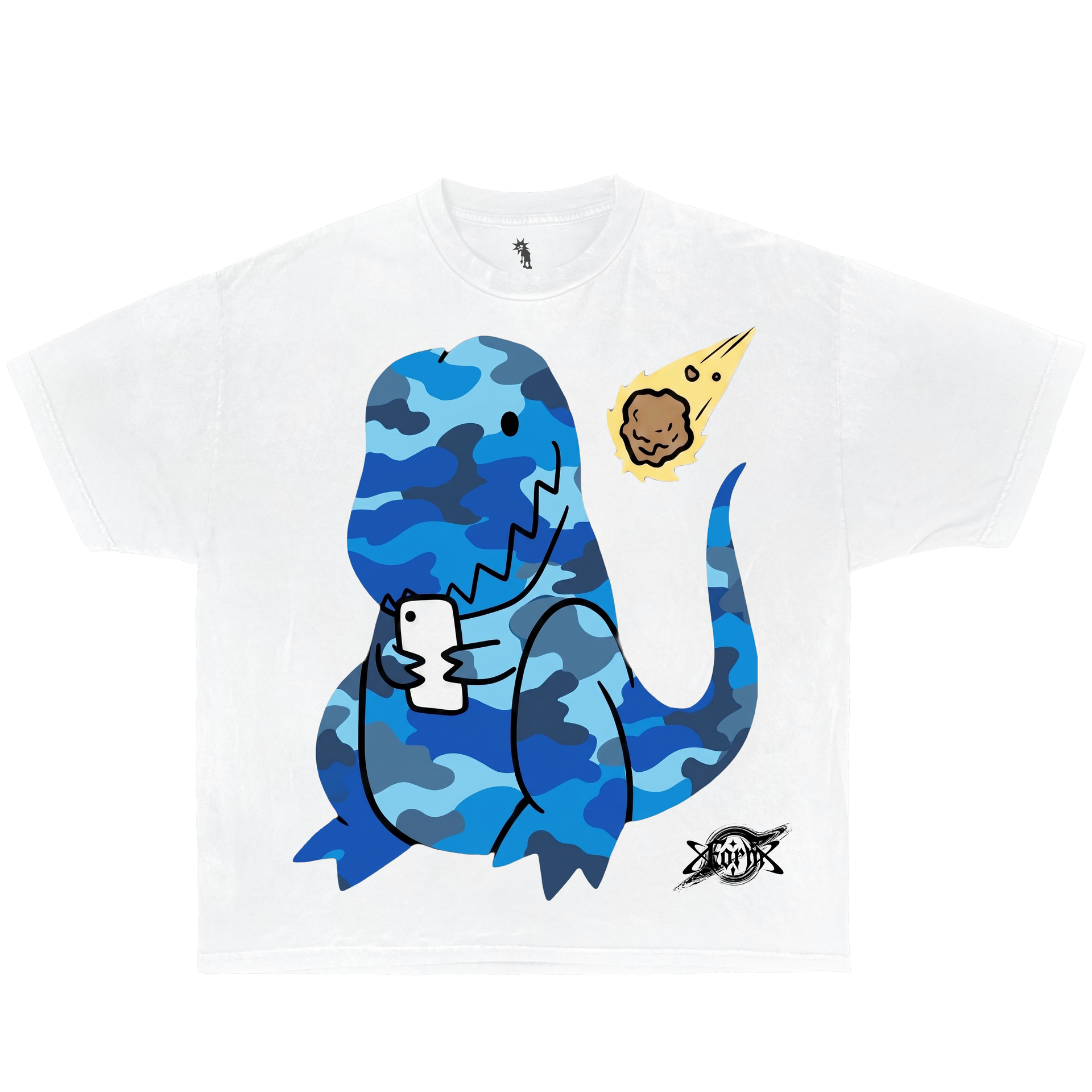 Modern Extinction Camo Dinosaur Blue – Graphic T-Shirt Vintage Tee, Streetwear Y2K Oversized