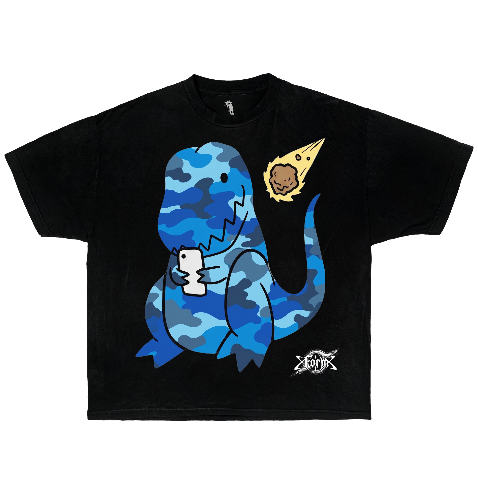 Modern Extinction Camo Dinosaur Blue – Graphic T-Shirt Vintage Tee, Streetwear Y2K Oversized